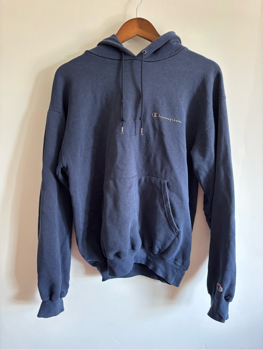 Champion Navy Blue Pullover Hoodie with Script Logo